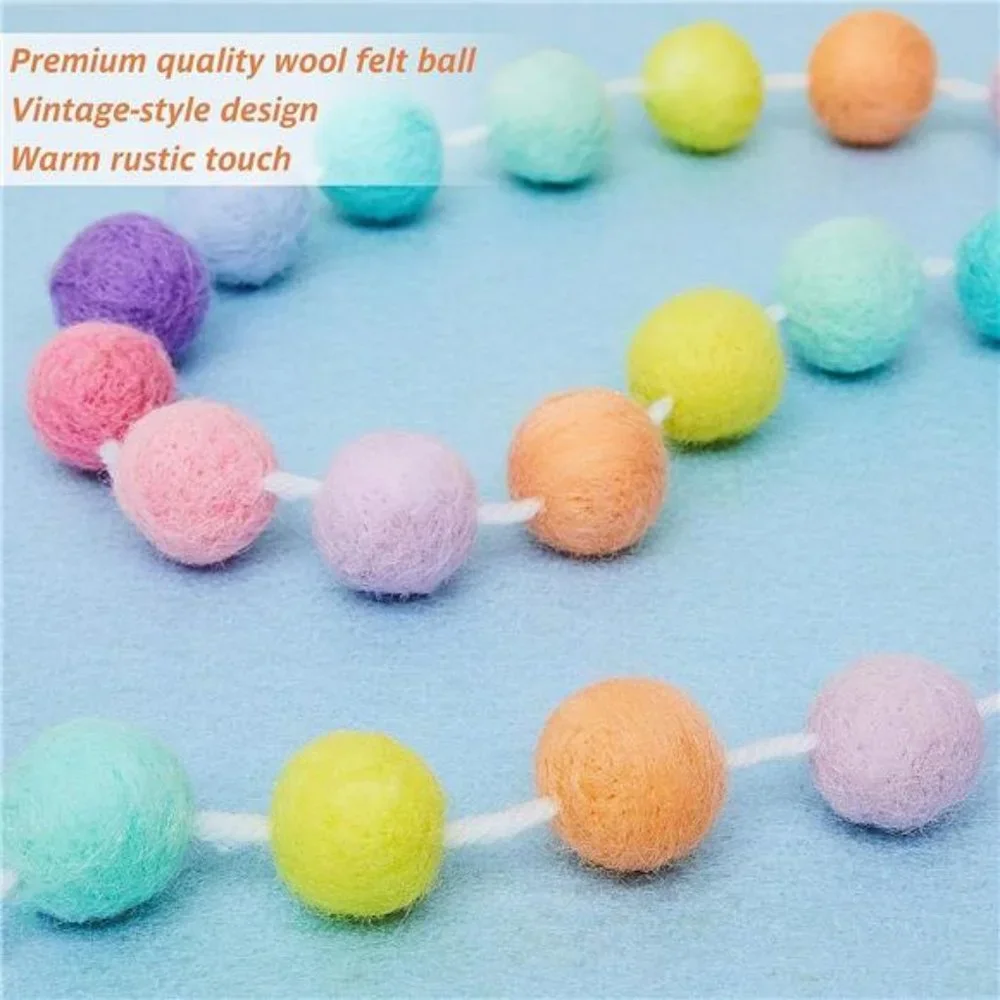 Wool Felt Ball Garland Colorful Pom Pom Garland 6.5 Feet Long 24 Ball Garland